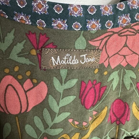 Matilda Jane Breaking Ground Green Floral Print Lace Trim Shift Dress Sz XS - Picture 8 of 9